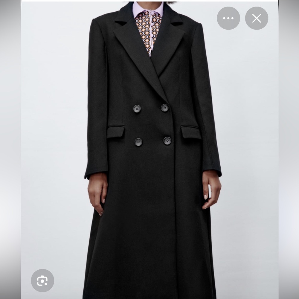 Zara Black Cotton Blend Long Coat.